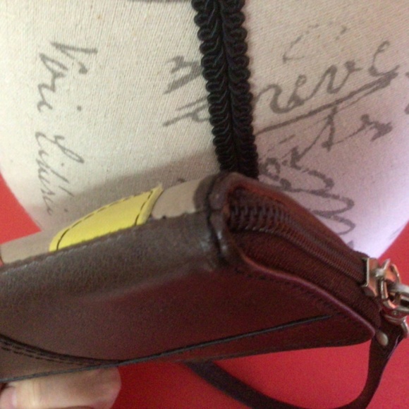 💐Authentic Fossil Leather Corner Zip Wristlet Wallet Clutch Brown Floral - Picture 4 of 8